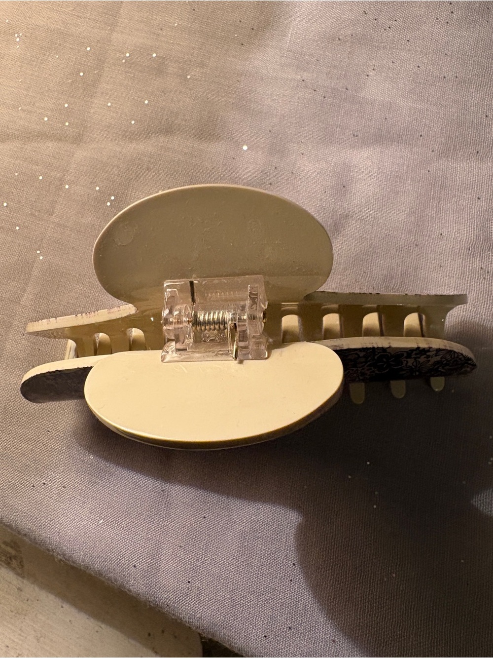 Johnny Was Floral Lace Pattern Hair Claw Clip in Cream and Deep Purple - Picture 3 of 6